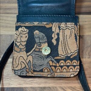 VTG Arazzo Black & Tan Tapestry Equestrian Crossbody Bag Belt Fanny Pack